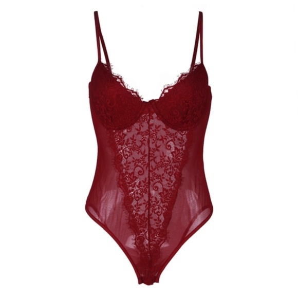 Christmas Red Eyelash laceTeddy Bodysuit Romper with snap crotch - Picture 6 of 10